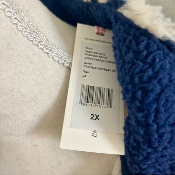 New Vineyard Vines blue white fleece popover 2X - Picture 3 of 3